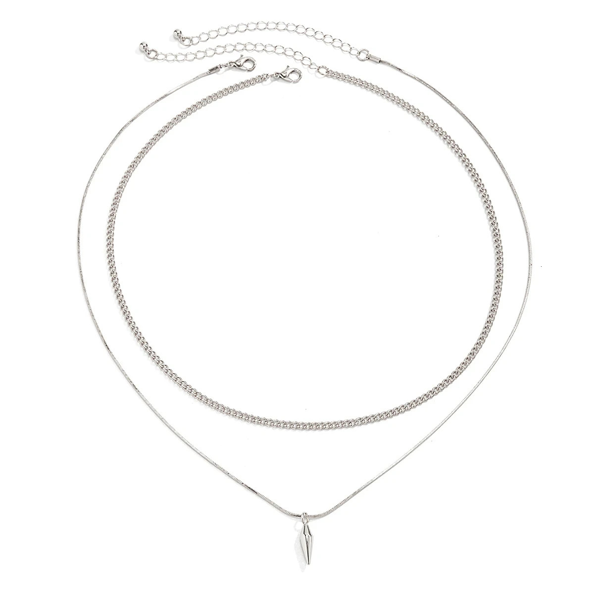 KunJoe 2pcs/set Stainless Steel Metal Rivet Pendant Thin Snake Chain Necklace for Men Punk Silver Color Cuban Link Chain Choker 250812