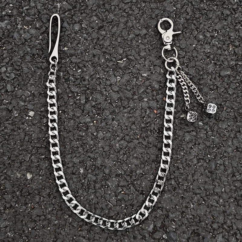 Hip hop men dice Pants chain metal Key Chain single layer chain decoration waist chain 250814