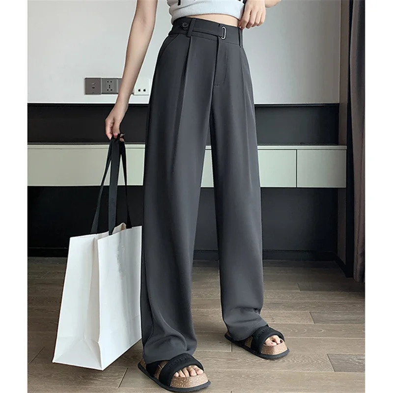Seoulish Summer Womens Casual Pants Wide Leg Elegant Office Lady 2024 Solid Color High Waist Loose Trousers Female 250808