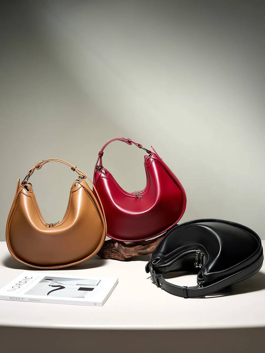 100% Genuine Leather Crescent Handbag Women 2025 New Simple High Quality Shoulder Crossbody Bag Commuter