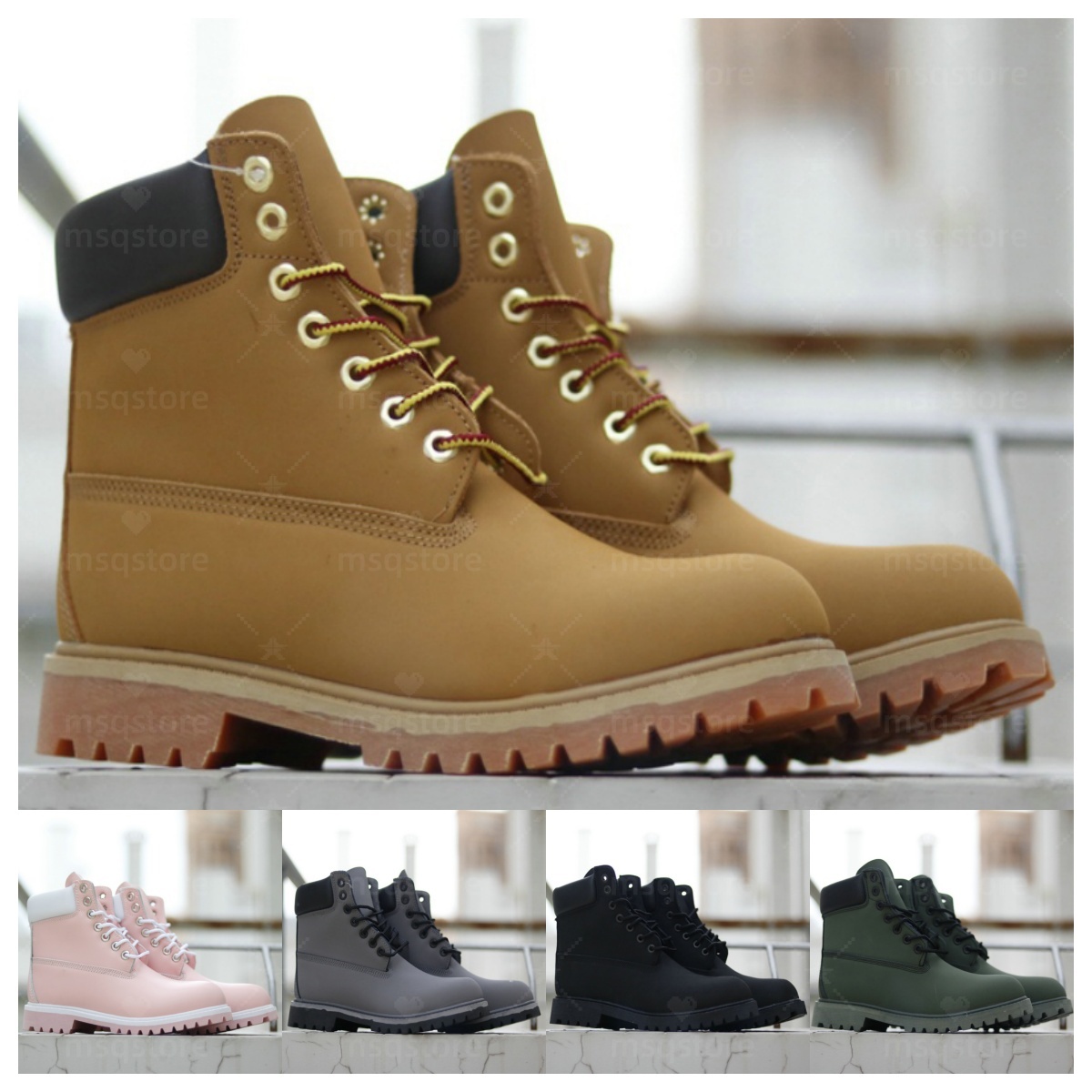 Mens hiking boots womens martin shoes classic outdoors waterproof ankle boot daily outfit versatile comfortable rubber sole is non slip size 36-46 brown black pink