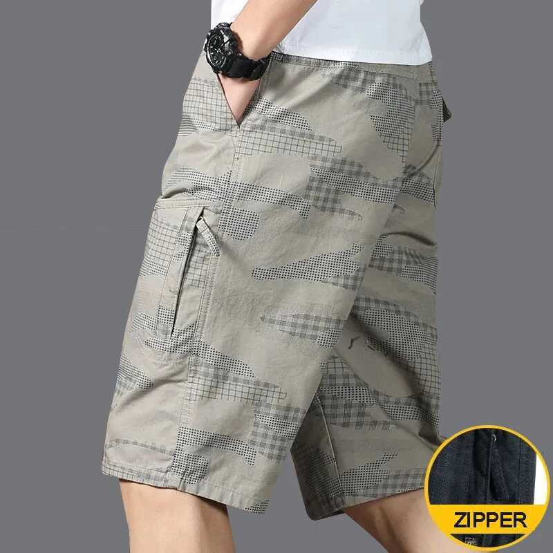 Classic Cargo Shorts Men Zipper Pocket Casual Knee Shorts Loose Straight Cotton Work Shorts Man Clothes Y250814