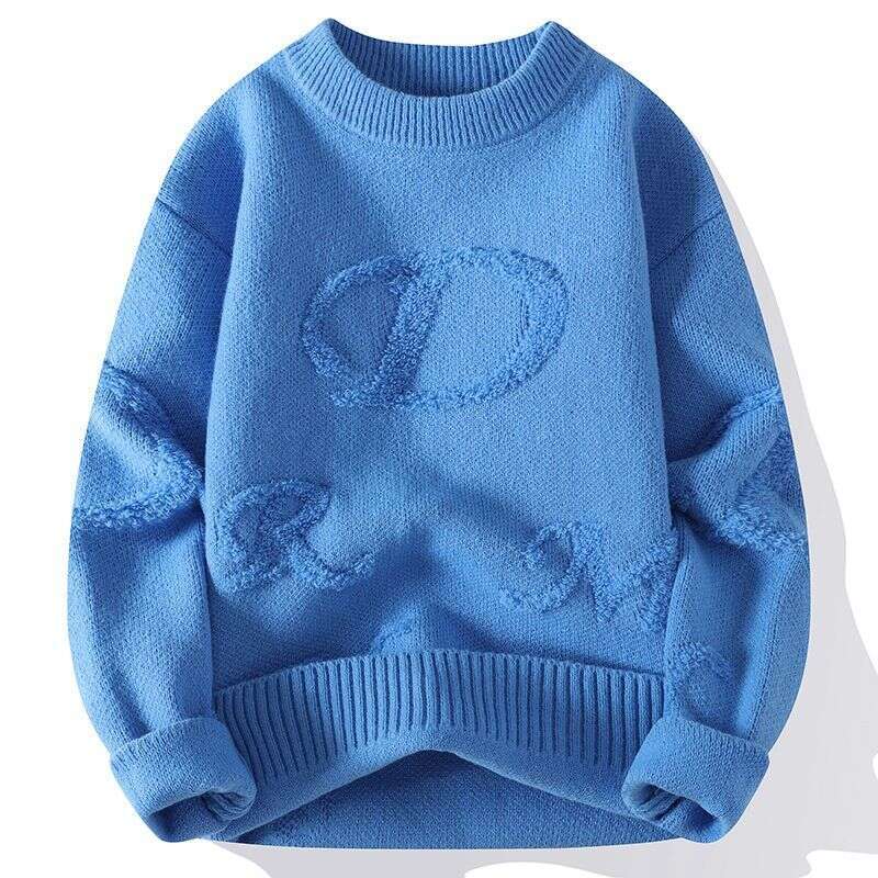 Red Round Neck Men's Autumn And Winter Trendy Brand Loose Knit Base Sweater, Thick Couple's Lazy Style Sweater