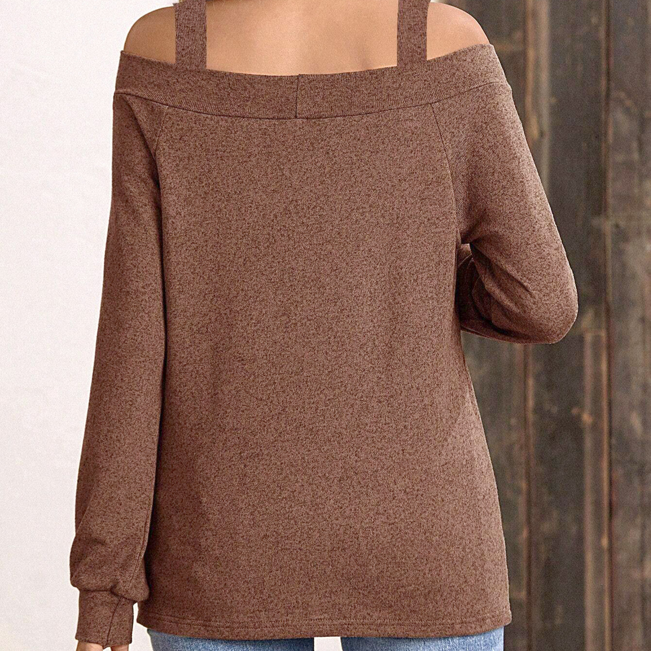 Women's Spring Summer Long Sleeve Fashion Off-Shoulder Solid Color Top T-Shirt