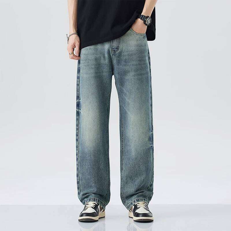 2025 spring/summer new jeans fashion retro Y2k pants street wear casual men's loose straight leg
