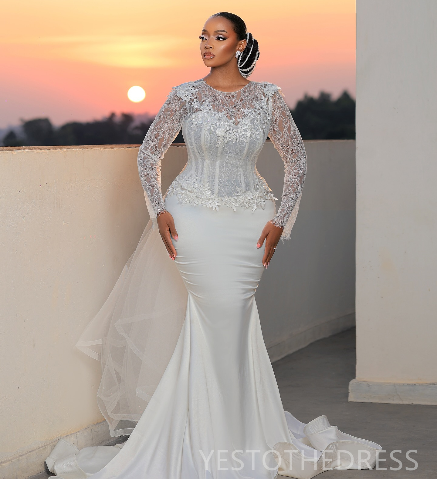 2025 Plus Size African Wedding Dress Bridal Gowns For Bride Sheer Neck Beaded Pearls Tiered Tulle Beaded Lace Rhinestones Wedding Gowns For Black Wome