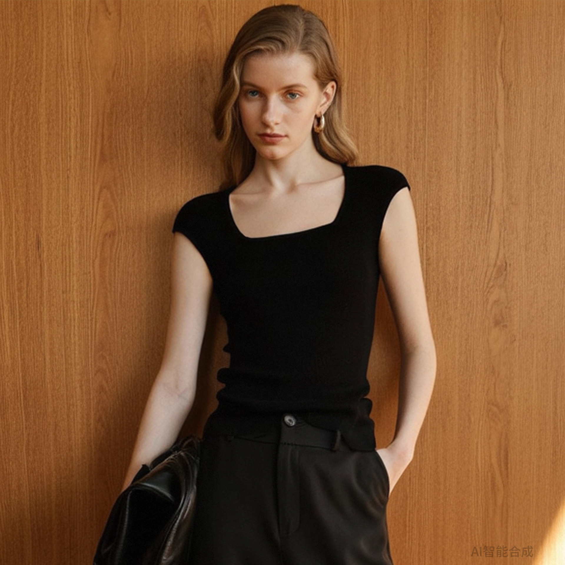 High-End Wool Knit Sweater Old Money Style Square Neck T-Shirt Summer Slim Fit Stretch Thin Short Sleeve Top