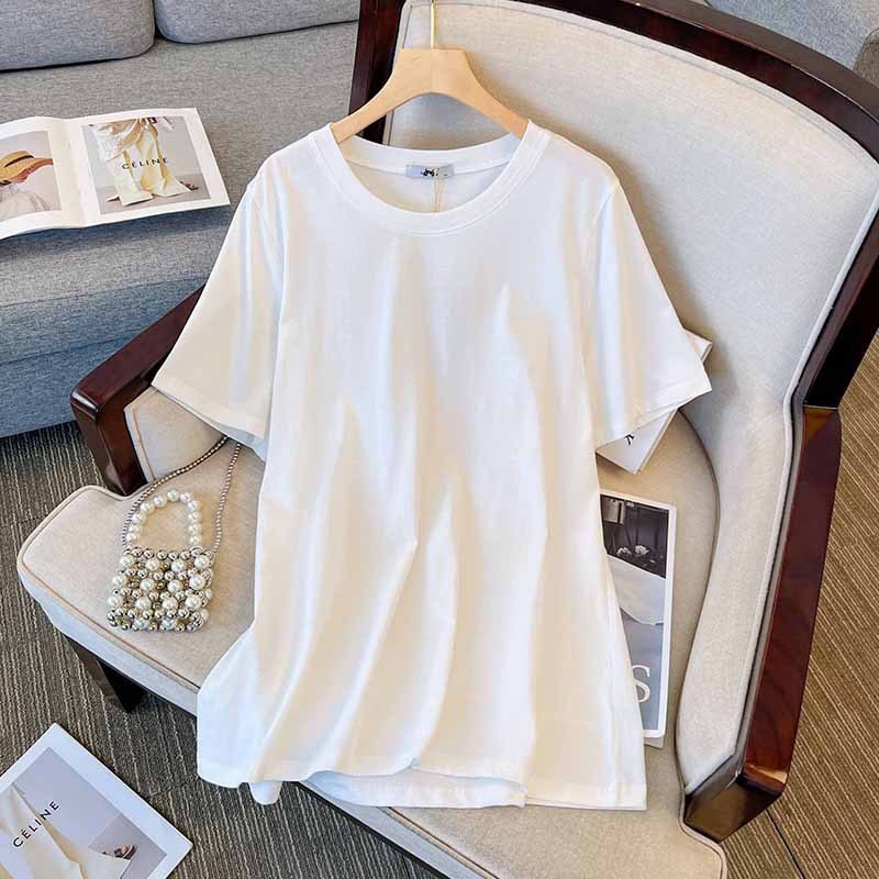 K2100 120-350 catties plus size women's solid color tops short sleeves simple fat mm loose T-shirt 2024 summer new