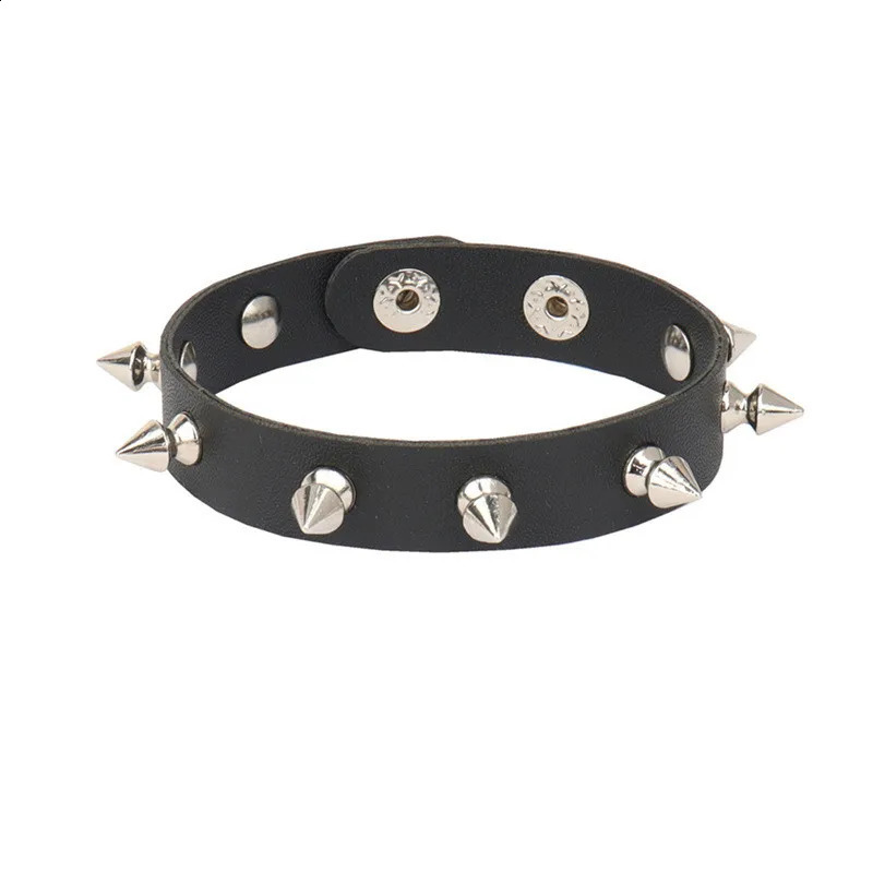 Punk Bracelet for Men Women Goth Black Leather Wristband with Metal Spike Studded Spike Rivets Cuff Bangle Adjustable 250812