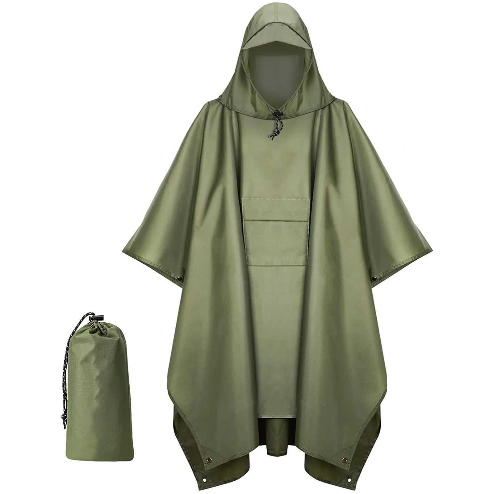 Hooded Rain Coat Men Poncho Women With Pocket Waterproof Lightweight Unisex Raincoat Hiking Camping Emergency Y250814