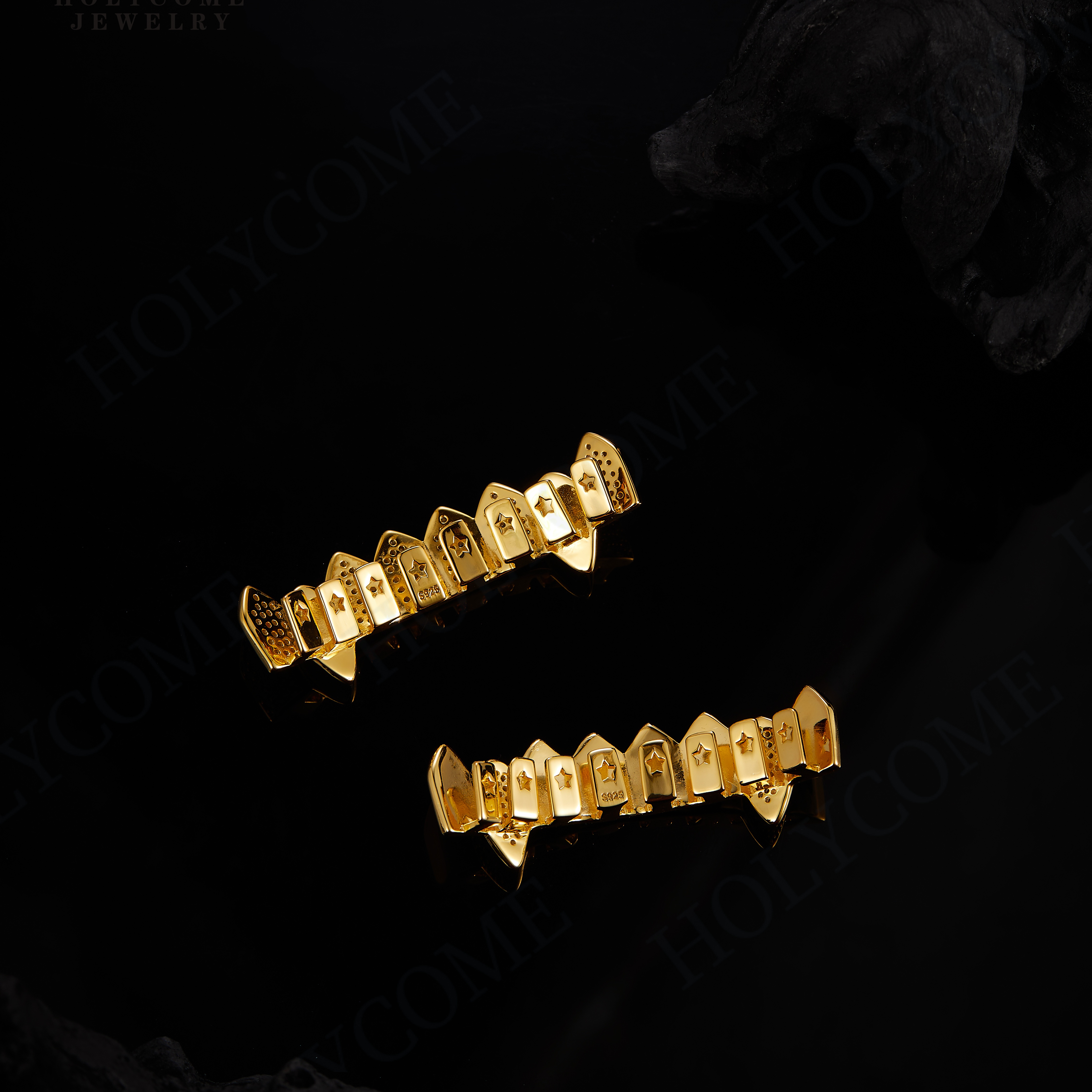 Custom Bling Grillz Hip Hop Full Moissanite Stone Vampire Teeth Grillz Caps Iced Out Micro Pave 8 Top 8 Bottom Charm Grills For Men Women Jewelry