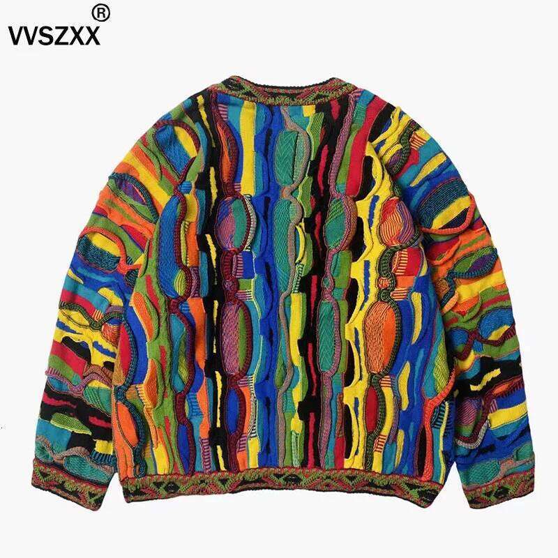 Designer Clothing 2025 Heavy Industry Striped Knitted Ethnic Style Fashion Colorful Splicing Mens Pullover Sweater