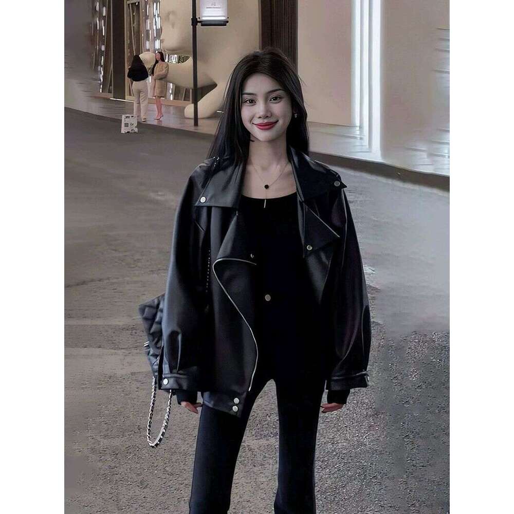 Spring And Autumn New Leather Women's Korean Version Loose Casual Motorcycle Jacket Slimming College Style