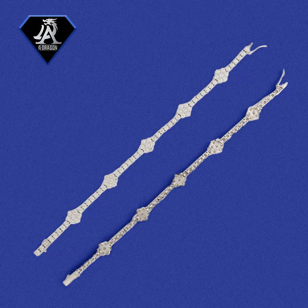 New Arrival S925 Silver D Color 3mm Moissanite Flower Tennis Chain Unisex Hip Hop Bracelet