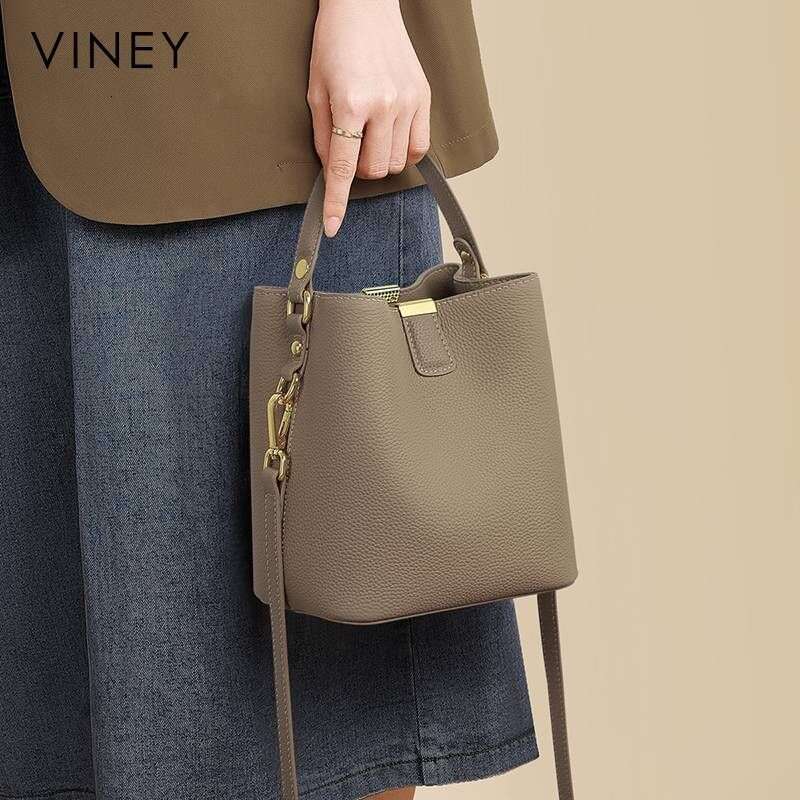 VINEY Bucket 2025 New Summer Messenger Genuine Leather Female High-End Commuter Bag Handbag