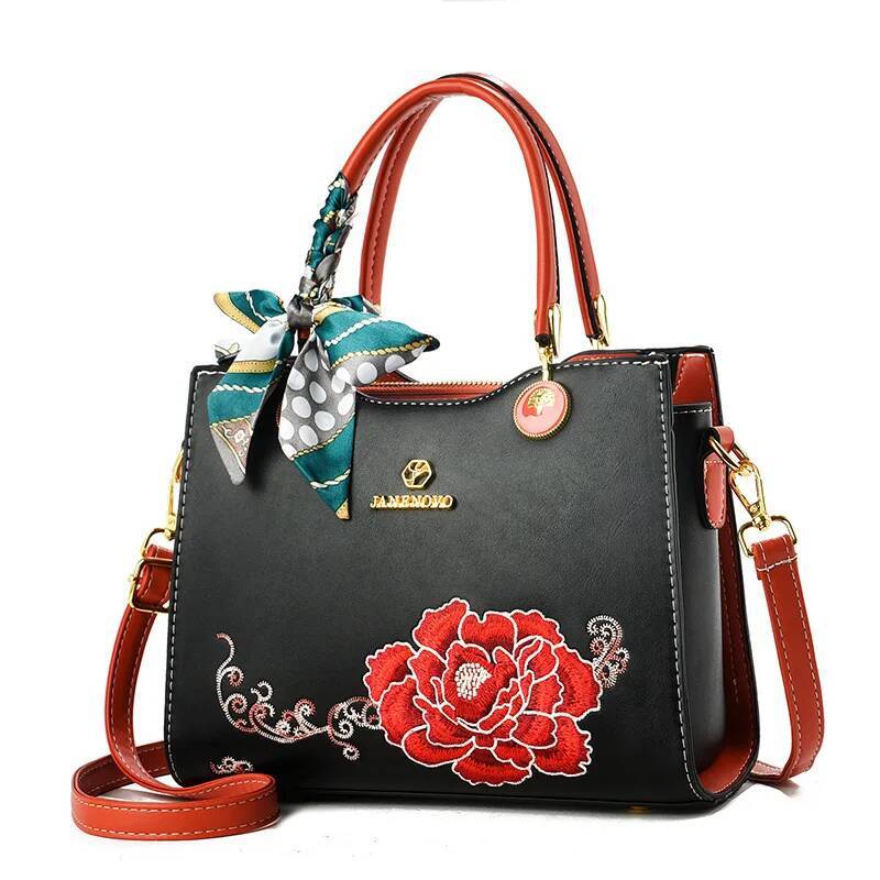 Ladies' Handbag, Niche Temperament, Fashionable And Elegant Embroidered Shoulder Bag, Large Capacity Flower Crossbody Bag