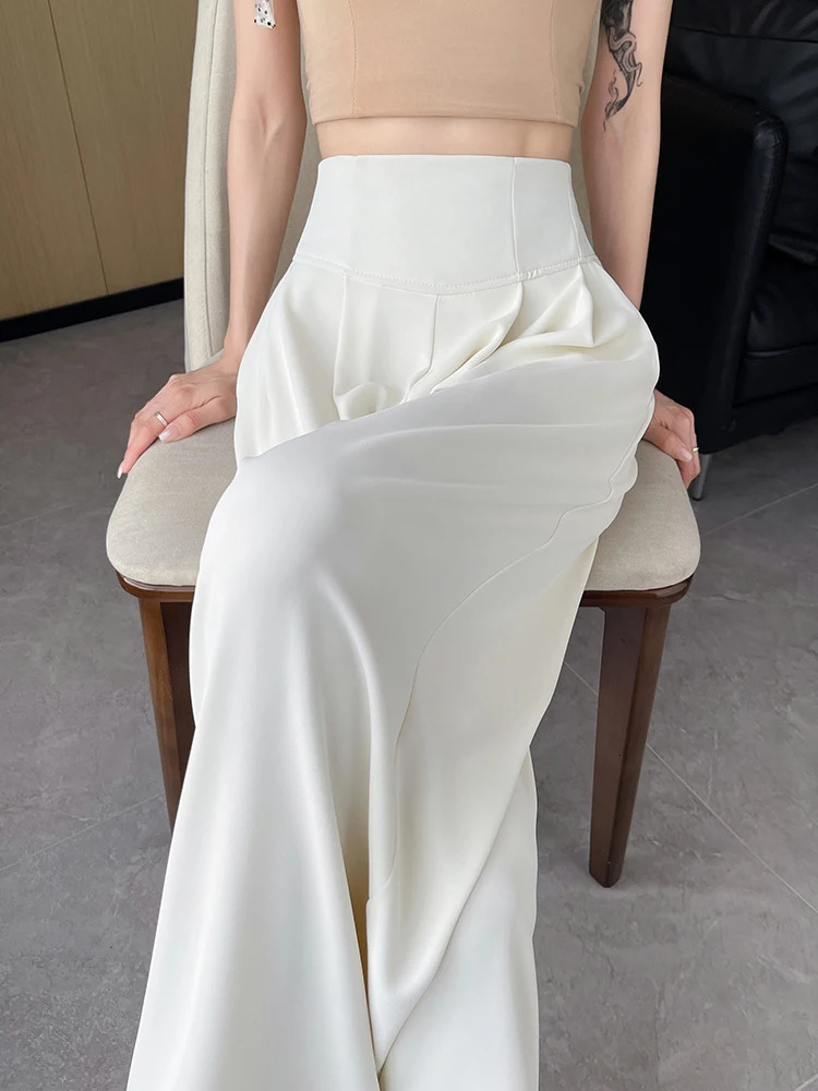 Summer High Waist Solid Color Loose Women Suit Pants Basic Full Length Straight Fashion Apricot Black Female Wide Leg 250808