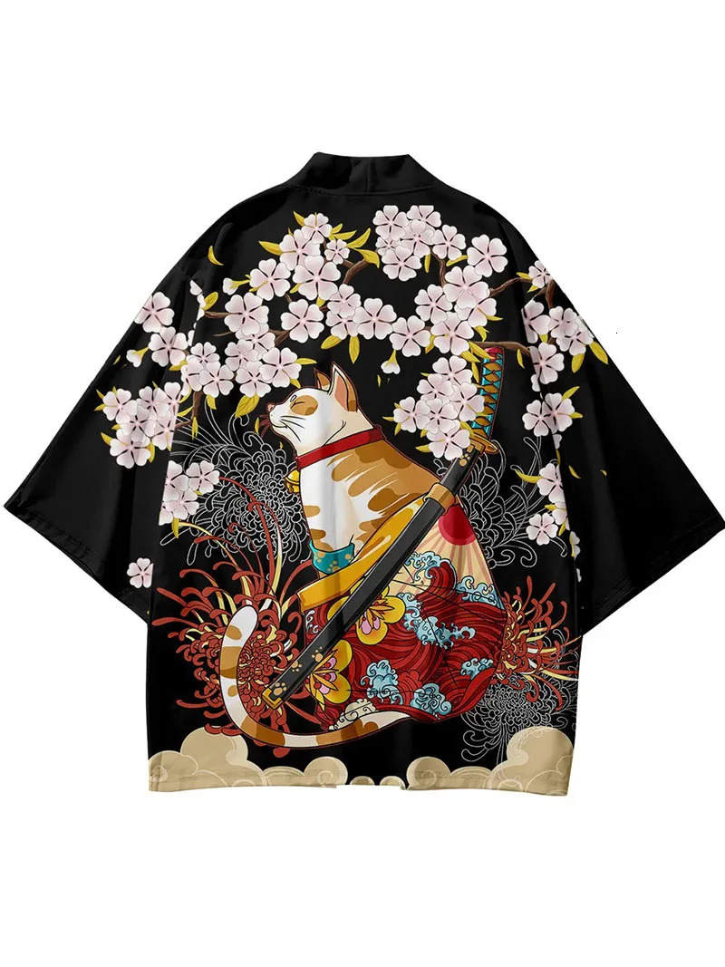 Flower Cat 3D Graphic Print Mens Spring Summer Shirt Japanese Kimono Retro Casual Cardigan Top Creative Gift for Man 250804