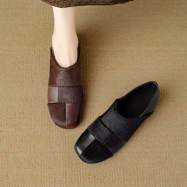 Designer Splicing Lefu Shoes 2025 New Anti slip Round Head Shallow Multi functional Single Shoe