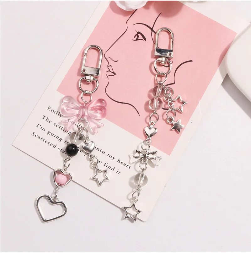 Goth Y2K Phone Charm Bow Heart Star Keychain Pendant Kawaii Key Chain Bag Cute Accessory For Girl Jewelry 250804