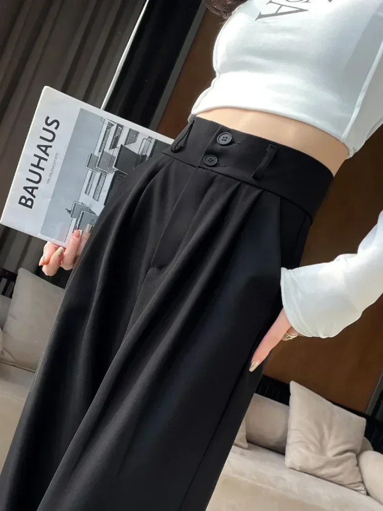 High Waist Suit Pant Straight Black Korean Office Ladies Trousers Fashion Button Loose Spring Female Streetwear 2024 250808