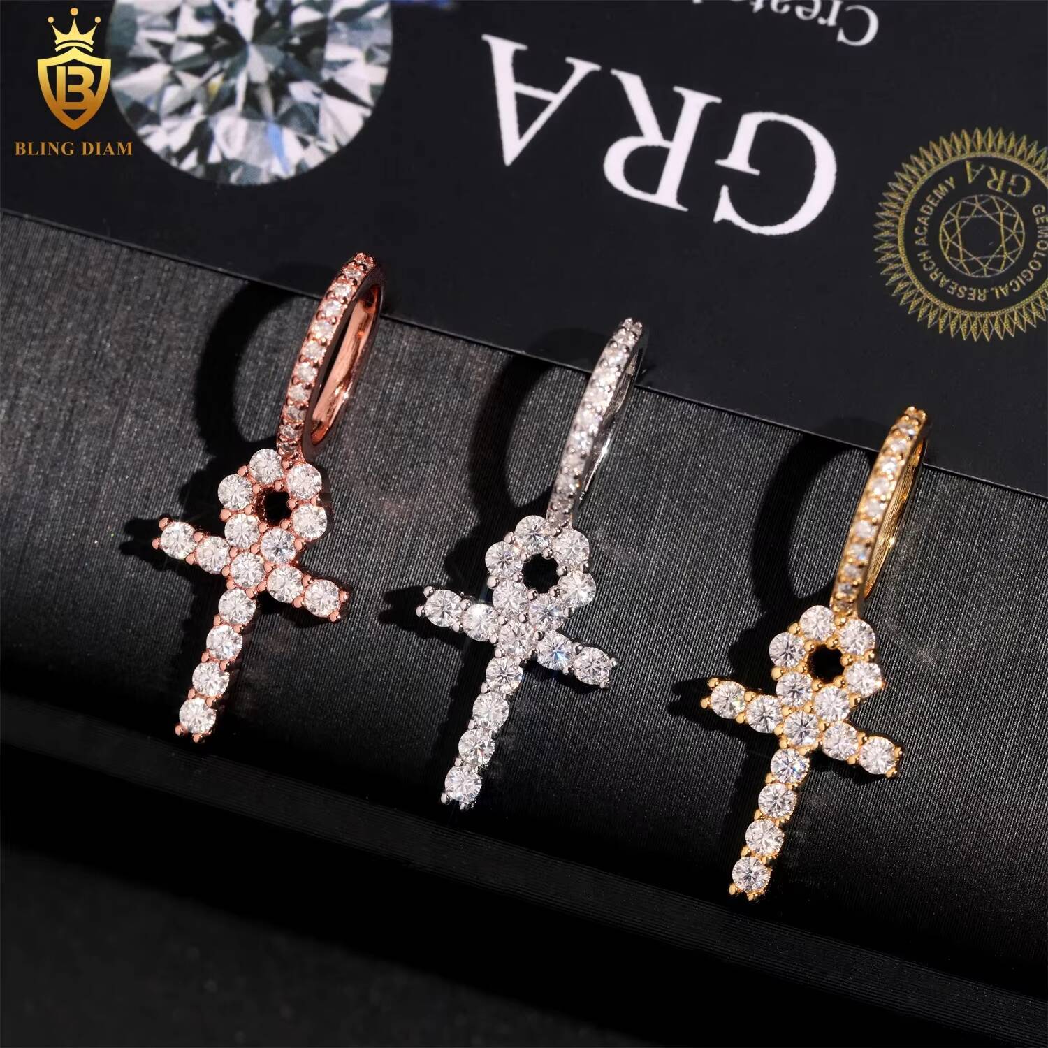 D Color VVS Moissanite Diamond Pass Diamond Tester Hip Hop Luxury 925 Sterling Silver Iced Out Cross Pendant