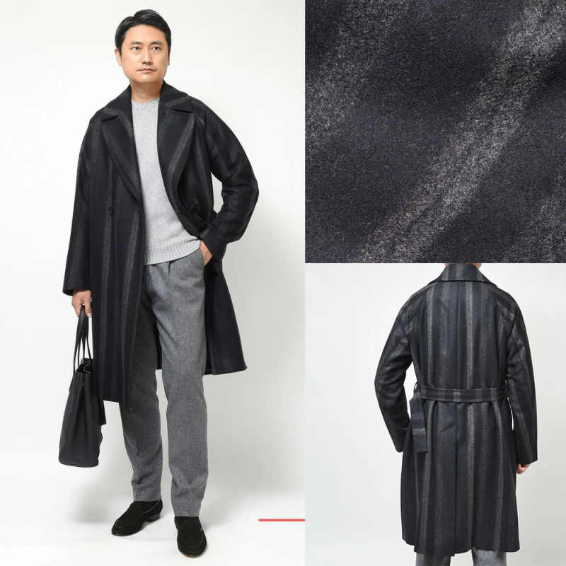 Classic Men's Overcoat Wool Blend Winter Long OverCoat Belt Business Formal Winter Warm Coat Customized