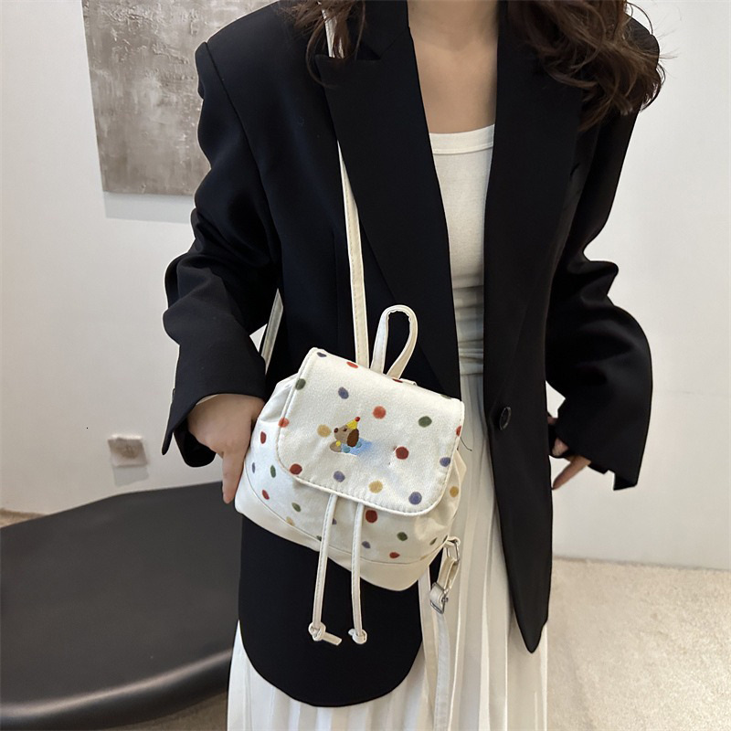 Autumn New Neutral Style Backpack Cute Polka Dot Sausage Dog Embroidered Backpack Commuting Small Backpack Outdoor Leisure Women's Bag Autumn Des