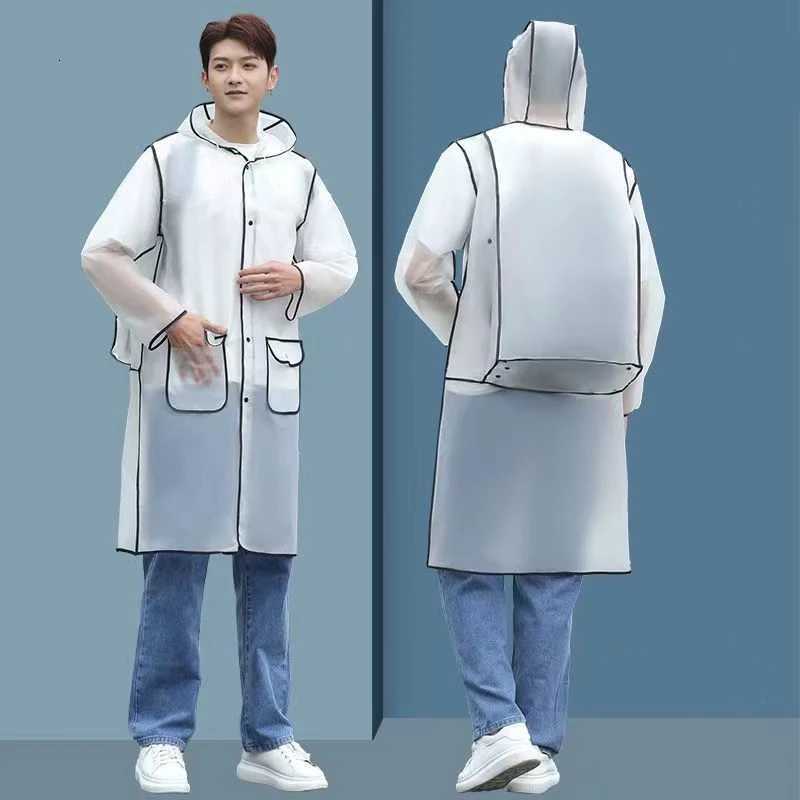 2024 New Waterproof Transparent Eva Clear Long Ladies Raincoats Women Men Fashion Rain Coat s Hooded With Schoolbag space Y250814