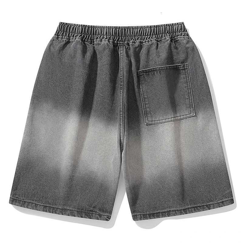 2025 Gradient Washed Short jeans new mens denim shorts straight leg casual cool thin knee length blue fashion brand daily short Y250814