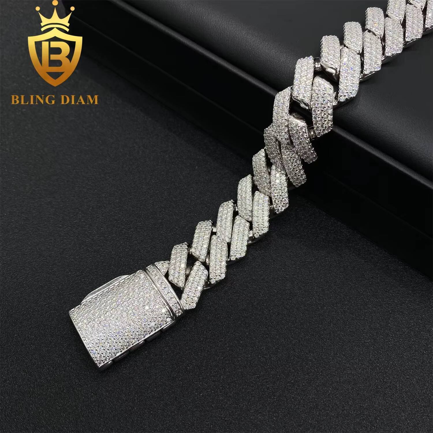 Wholesale Factory Direct 20mm Cuban Link Chain Bracelet Moissanite VVS Diamond 925 Silver Hip Hop Ice Out Chain