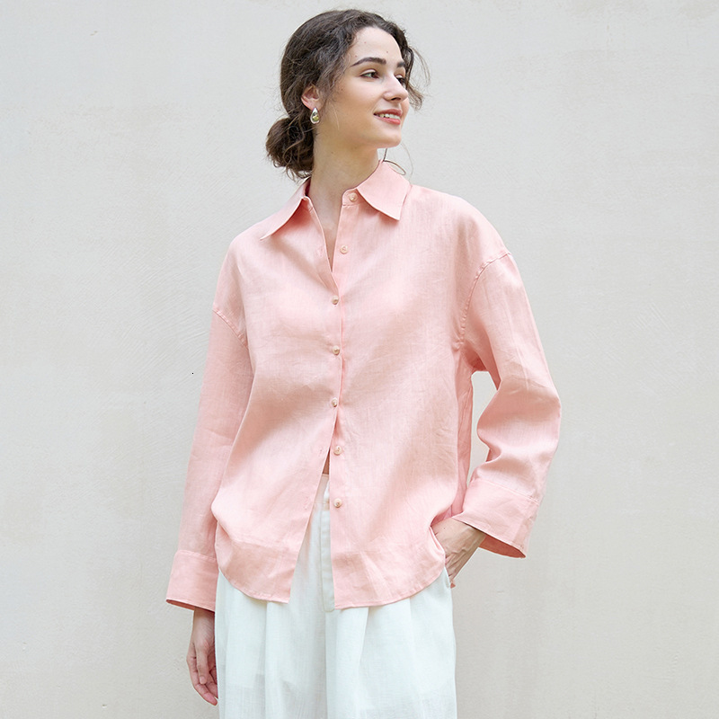 Old Style Pink Linen Loose Summer Relaxed Simple Commuting Cool Sun Protection Long Sleeve Shirt