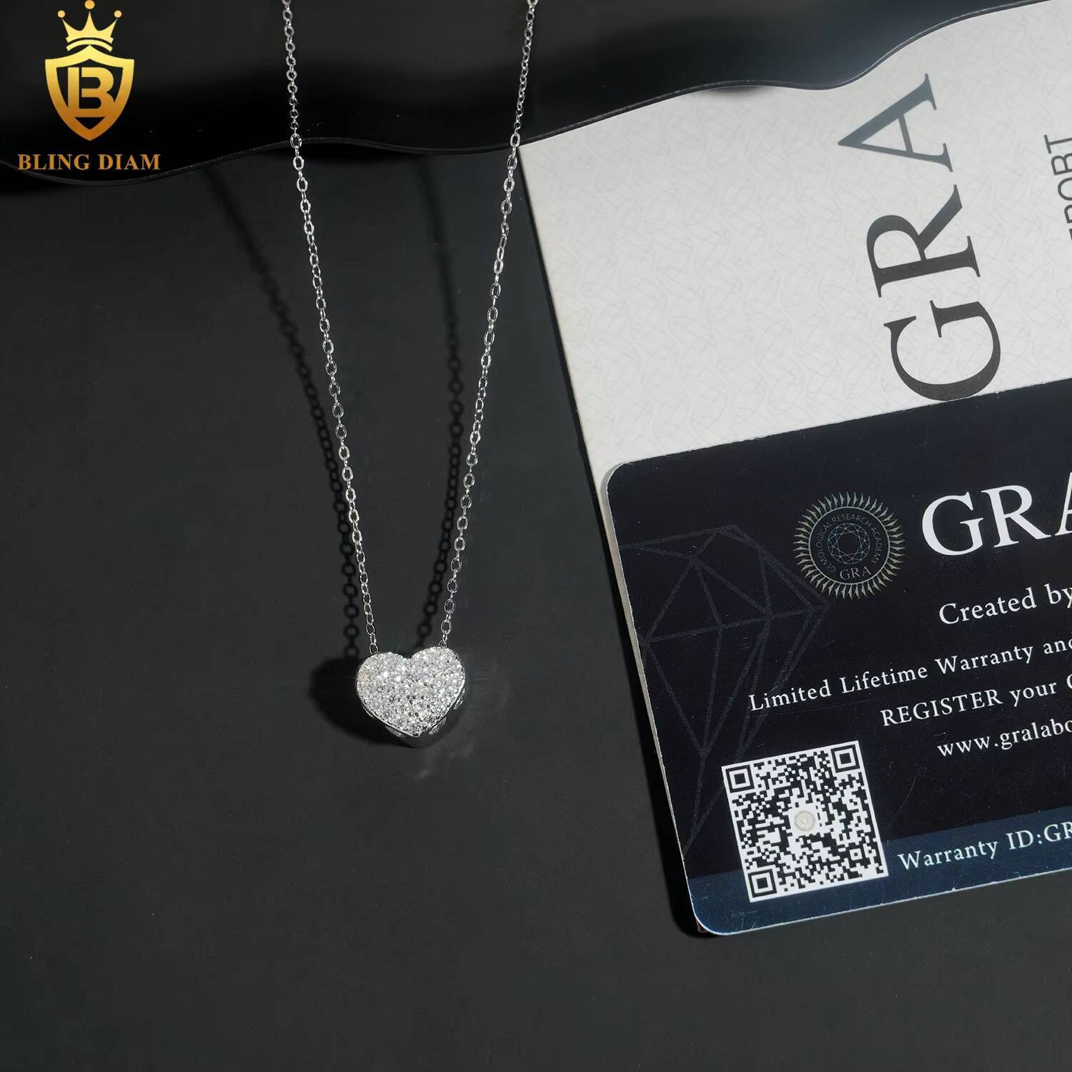 Trendy 925 Sterling Silver Ice Full Diamond Love Heart Shaped Pendant Moissanite Necklace Fine Jewelry Gift