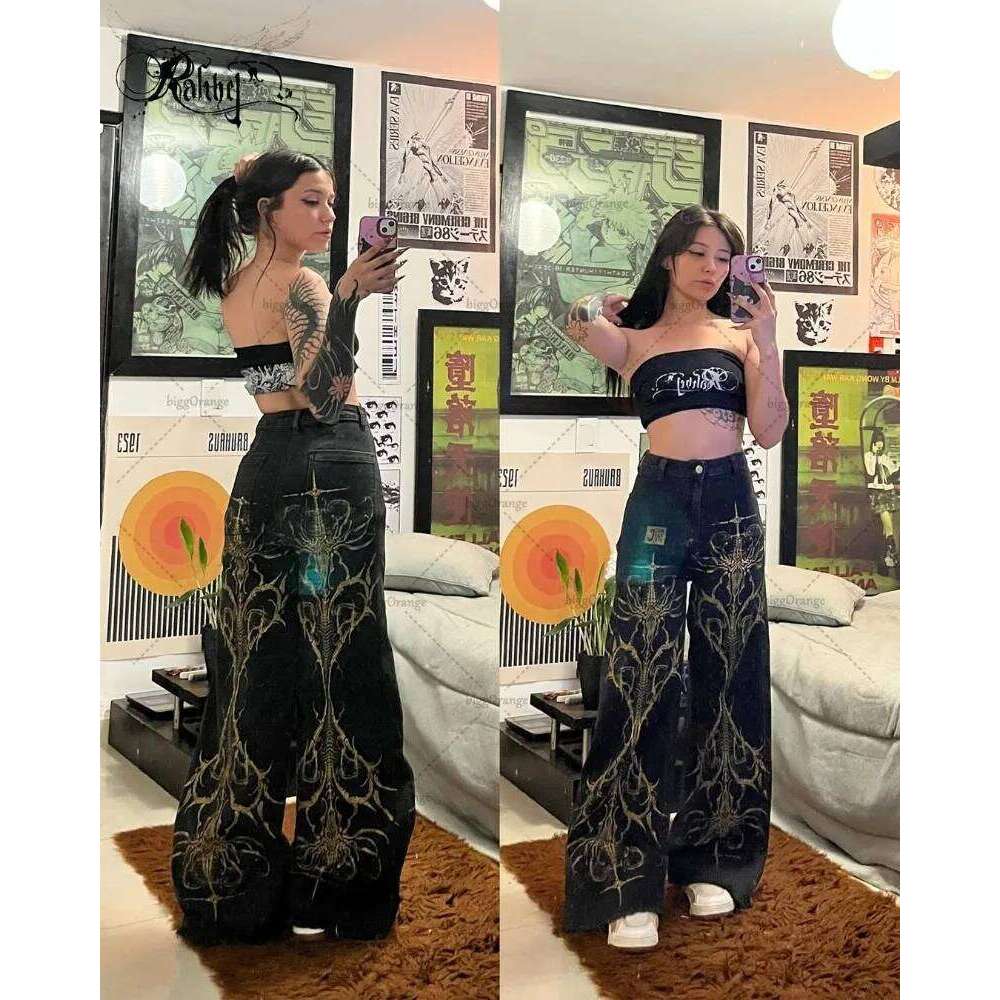 American Hip-hop Haruku Retro Trendy Brand Oversized Washing Jeans Women Y2K Gothic Punk Street Casual Loose Wide-leg Pants
