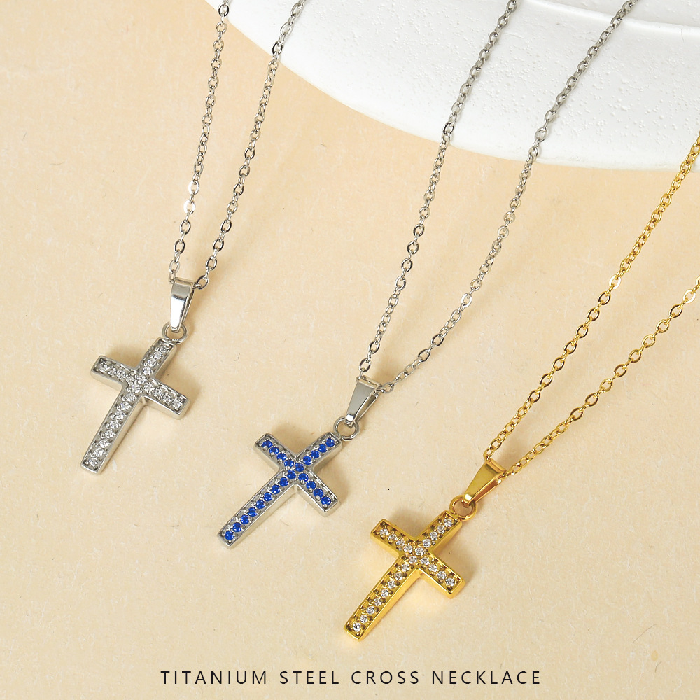 American Style Stainless Steel Zircon Cross Necklace Accessories for Women Non-Fading Light Niche Pendant Jewelry for Women