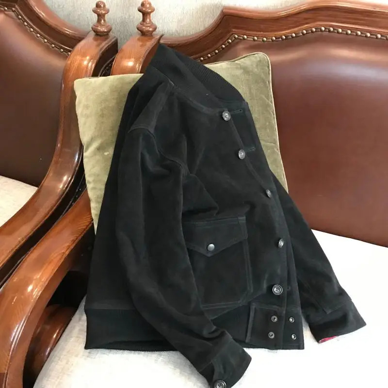 Vintage Kaji SUEDE leather jacket A1 Air Force flight jacket leather jacket men 250808