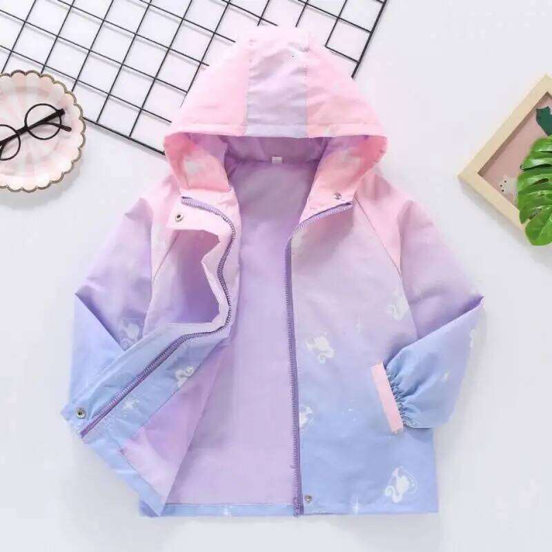 Summer Spring Waterproof Girls Lined Coat Full Zipper Hooded Baby Jackets Children Outerwear Kids Outfits 3-14 Years