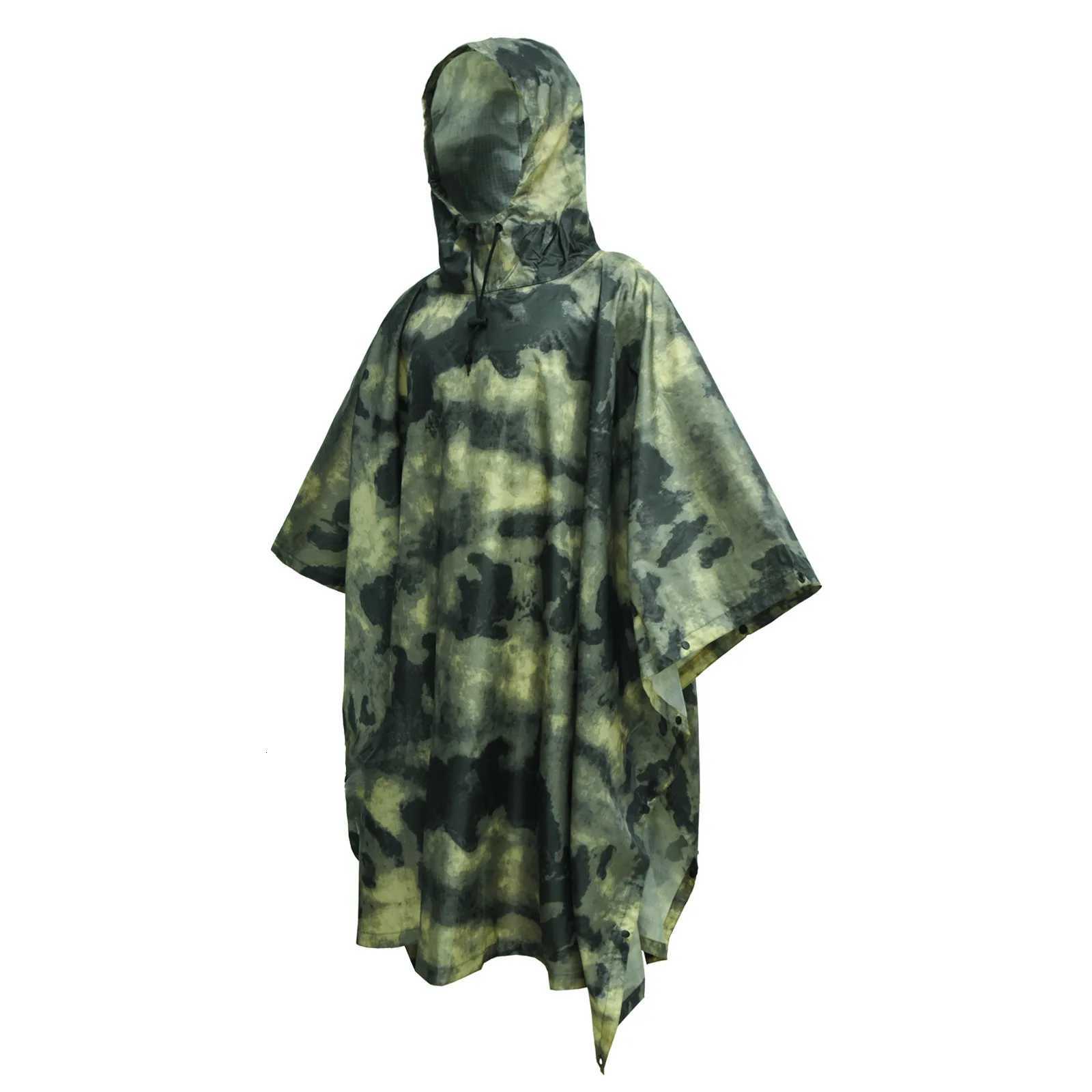 Tactical Jungle A-TACS FG Camouflage Folding Raincoat Portable Poncho Men Waterproof Tourism Rain Cover Army RainWear Y250814
