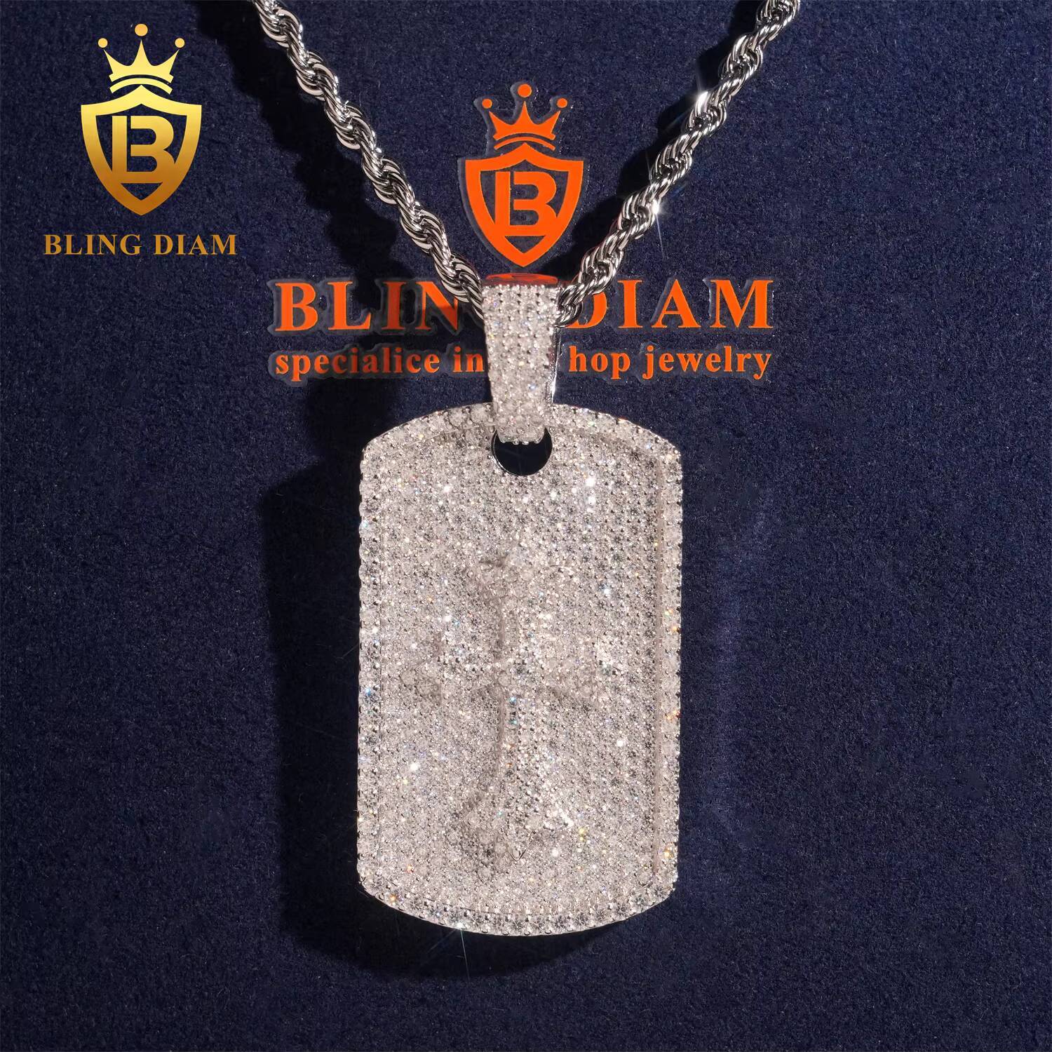Hip Hop Jewelry Tag Pendant Fully Iced Out Moissanite Diamond Pendant 925 Soild Silver Ready to Ship