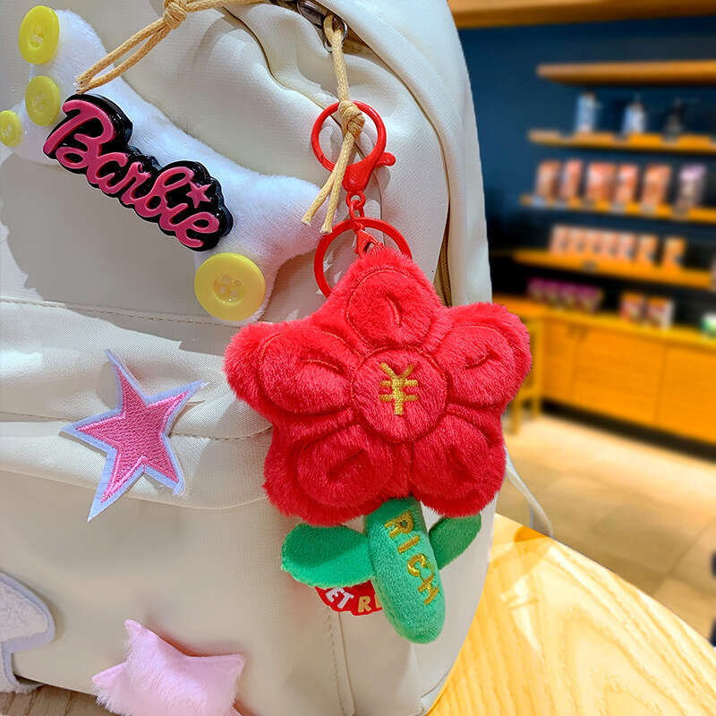 Creative Plush Rope Cute Lucky Peach Blossom Keychain for Women's Bags and Car Keys Small Gift