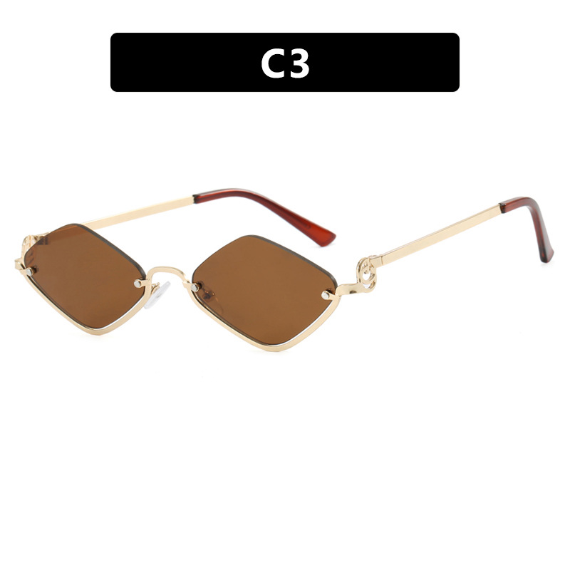 2025 New Arrival Unisex Semi Rimless Diamond Shaped Small Frame Metal Sunglasses Trendy European American Simple Stylish UV Protective Sunwear