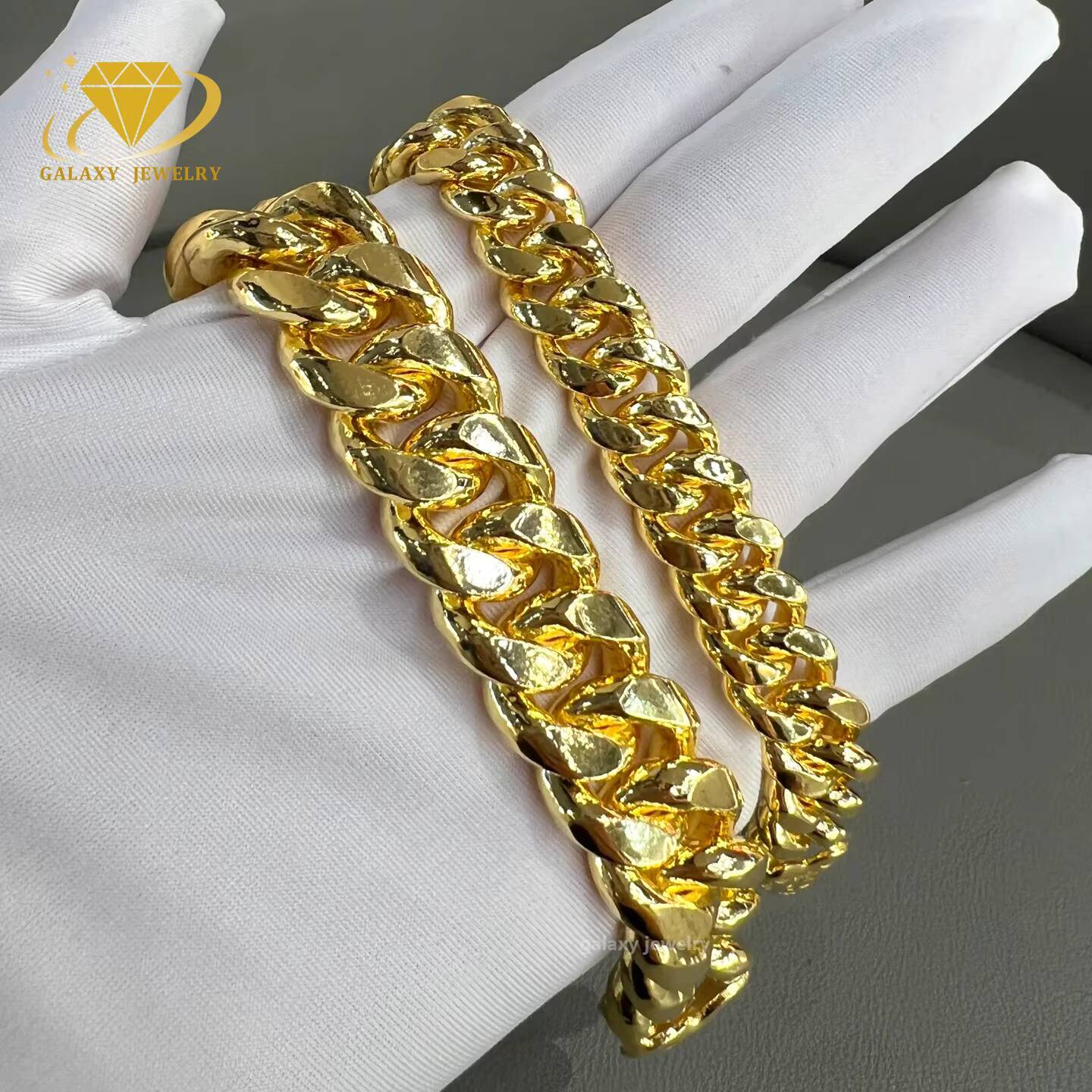 Hiphop Thick Cuban Curb Chain Real Solid S925 Silver Mens Gold Plated Polishing Necklace Heavy Miami Cuban Link Chain