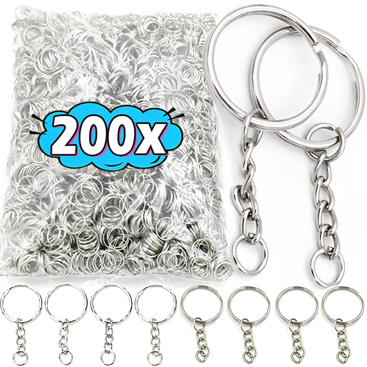 Silver Plated Metal Blank Keyring Keychain Split Ring Keyfob Key Holder Men DIY Chains Accessories 250811