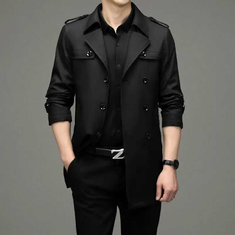 Mens Double Breasted Windbreaker Jacket Stylish Fall Trench Wind Coat Trendy Fit Long Sleeve Casual Jacket W250815