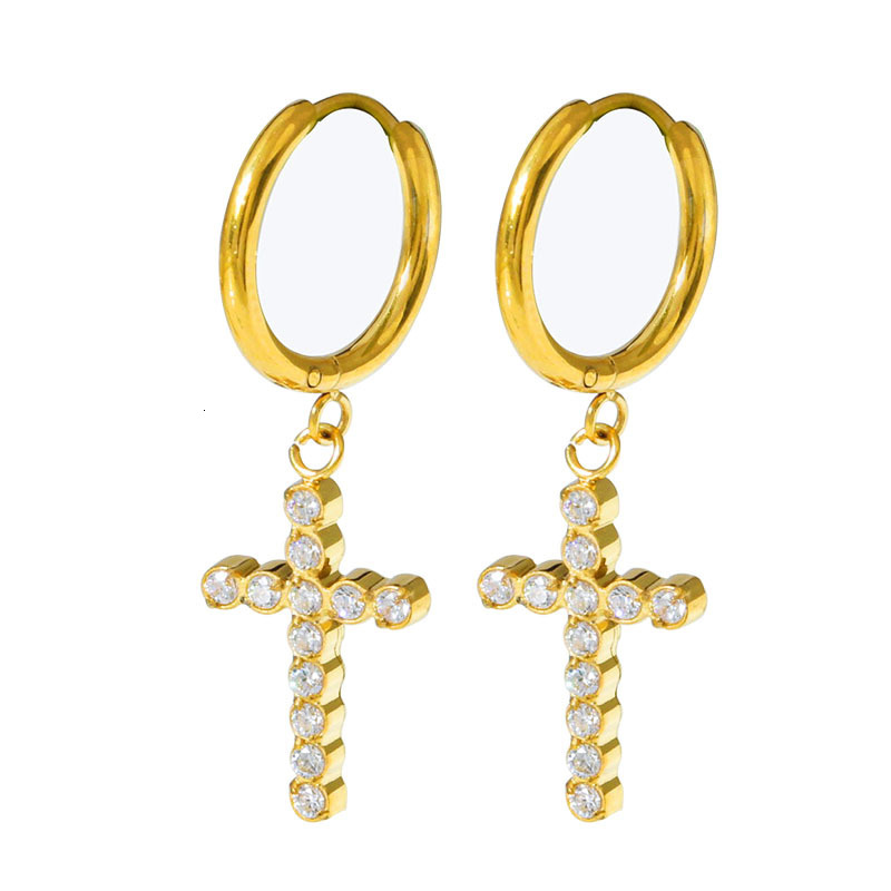 Titanium Steel Zircon Non-Fading Cross Anti-Allergy Beach Earrings for Women Summer Elegant Light High-End Feel Jewelry for Women