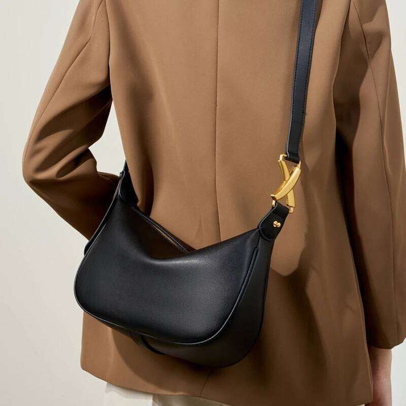 Burminsa Cowhide Genuine Leather Underarm Shoulder Bags For Women 2025 Designer Crescent Purses Half Moon Ladies Handbags 20250815