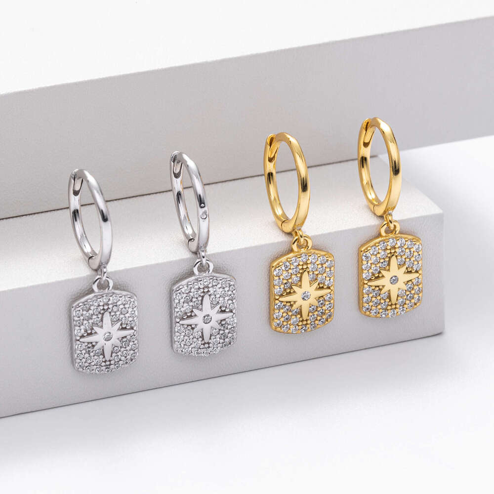 DHcollections New S Pure Sier Earrings Fashion Inlaid Zircon Eight-Pointed Star Ear Clips Versatile High-End Jewelry for Women