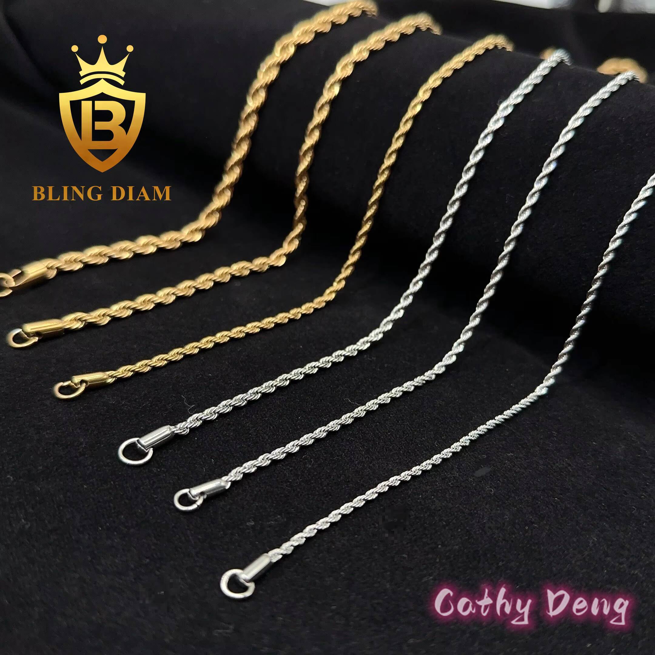 Factory Price 18k Gold Plated 2mm-5mm Rope Chain Necklace Stainless Steel Twisted Rope Chain for Men and Women Rope Gold Chain
