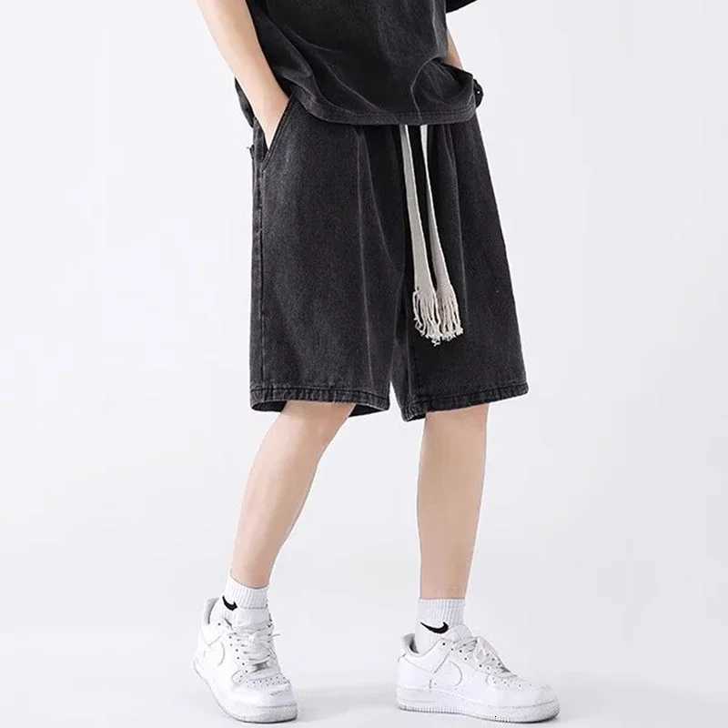 Men Loose Fit Denim Shorts Male Summer Fashion New Casual Straight Leg Five Quarter Pants High Street Wide Leg Baggy Pants Y250814
