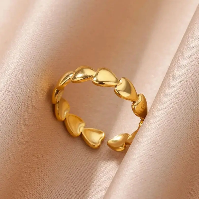 Stainless Steel Heart Rings For Women Opening Adjustable Gold Color Ring Wedding Couple Christmas Jewelry Party Gifts 250811
